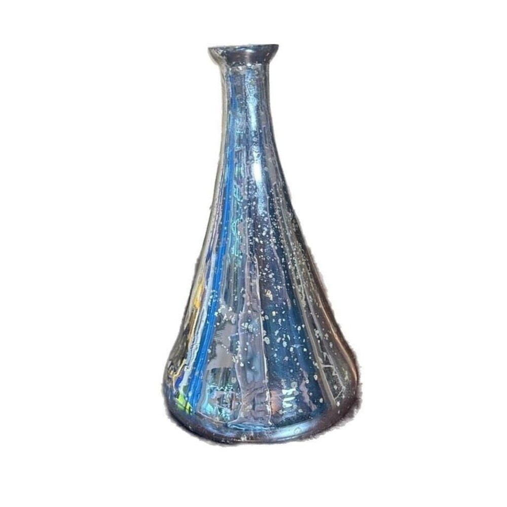 Three Hands Corp. Silver Mercury Glass Conical Vase, 9.5” Item 36241